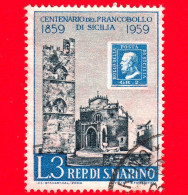 SAN MARINO - Usato - 1959 - Centenario Dei Francobolli Di Sicilia - Cattedrale Di Erice - 3 L. - Oblitérés