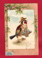 AF161 FANTAISIES OISEAUX CHARDONNERET HABILLE HUMANISE MARCHAND DE BRUYERES CARTE GAUFREE REF:AF161 - Dressed Animals