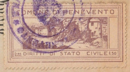 Italy. Benevento. 1945. Marca Municipale (comunale) DIRITTI DI STATO CIVILE L. 1,50 (senza Fasci), Su Documento - Unclassified