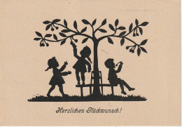 Z+ Nw 33- " HERZLICHEN GLUCKWUNSCH " - TRIO DE LUTINS CUEILLANT DES CERISES - SILHOUETTES  - ILLUSTRATEUR - Silueta