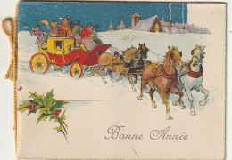 Z+ Nw 34- " BONNE ANNEE " - LIVRET AVEC FEUILLET INTERIEUR - DILIGENCE AVEC ATTELAGE CHEVAUX - PAYSAGE ENNEIGE - Other & Unclassified