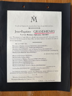 Mr Jean-Baptiste Grandhenry Veuf Jacoby Alphonsine *1866 Wyompont +1953 Wyompont Baconfoy Cens La Roche Schmitz Rezenne - Todesanzeige