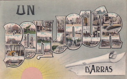 ZA Nw-(62) UN BONJOUR D'ARRAS - CARTE FANTAISIE COLORISEE - LETTRES ALPHABET MULTIVUES - Arras