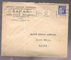 Lyon 1937. Enveloppe à En-tête De La Société Anonyme Parisienne D'achats En Commun, Voyagée Intra Lyon - 1921-1960: Période Moderne