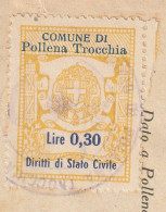 Italy. Pollena Trocchia. 1945. Marca Municipale (comunale) DIRITTI DI STATO CIVILE L. 0.30, Su Documento - Non Classés