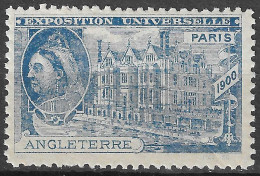 FRANCE ERINOPHILIE FAIR EXPOSITION UNIVERSELLE 1900 PARIS ANGLETERRE ENGLAND QUEEN Vignette CINDERELLA MNH** - 1900 – Paris (France)