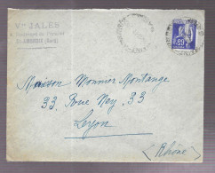 Saint Ambroix 1937. Enveloppe Cachetée Veuve Jales, Voyagée Vers Lyon - 1921-1960: Moderne