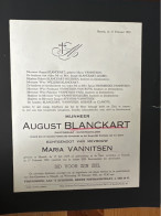 Mijnheer August Blanckart Photograaf Kunstschilder Echtg Vannitsen Maria *1878 Hasselt +1952 Hasselt Hubaer Clanots - Todesanzeige