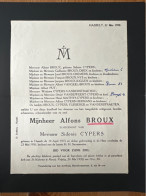 Alfons Broux Echtg Cypers Sidonie *1913 Hasselt +1950 Hasselt Runkst Vangeel Kiggen Flieberge Cremers Dirix Vanderstraet - Todesanzeige