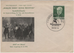 Germany Berlin 1952 FDC Sc 9N88 10pf Adolf Von Menzel - 1948-1970