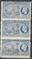 FRANCE ERINOPHILIE Fair EXPOSITION UNIVERSELLE 1900 PARIS MONACO BLOCK OF 3 Vignette CINDERELLA MNH** - 1900 – Paris (Frankreich)