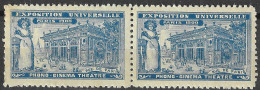 FRANCE ERINOPHILIE Fair EXPOSITION UNIVERSELLE 1900 RUE PARIS PHONE-CINEMA THEATRE  BLOCK OF 2 Vignette CINDERELLA MNH** - 1900 – Paris (Frankreich)