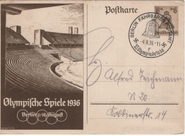 Germany 1936 Postal Stationery Post Card 1936 Olympics MiNr P 257 Bell Cancel - Briefkaarten