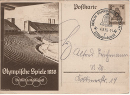 Germany 1936 Postal Stationery Post Card 1936 Olympics MiNr P 257 Bell Cancel - Postcards