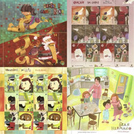 Argentina 2008 Christmas Tales Songs Complete Set Of 4 Big Souvenir Sheets MNH - Nuovi