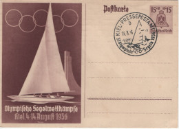 Germany 1936 Postal Stationery Post Card 1936 Olympics MiNr P 262 Sailing Cancel - Briefkaarten