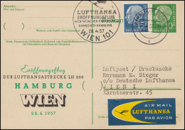 Lufthansa Eröffnungsflug LH 200 HAMBURG/ WIEN Ganzsache + Marke 28.4.1957 - Primi Voli