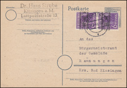 37I Bandaufdruck 6 Pf. Als MeF Aufbrauch-GA, KITZINGEN 19.8.1948 Nach Raunungen - Lettres & Documents