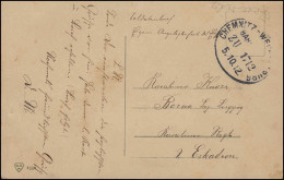 Soldatenbrief Per Bahnpost CHEMNITZ-WECHSELBURG ZUG 1217 - 5.10.1912 Nach Borna - Sonstige & Ohne Zuordnung