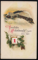 AK M.S.i.B. 1560 Eisenbahn Zug Schnee, Kalenderblatt Neujahr, Dresden 1.1.19 - Autres & Non Classés