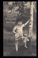 AK Glückwünsche Geburtstag: Junge Mit Blumen Landschaft Birke, HILGEN 26.4.1915 - Sonstige & Ohne Zuordnung