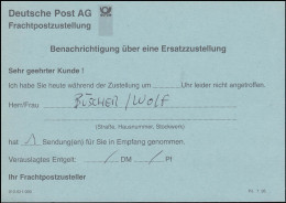 Deutsche Post Frachtpostzustellung: Benachrichtigung über Eine Ersatzzustellung - Otros & Sin Clasificación
