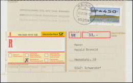 NN-Nachnahme-Karte: Eingedruckter Premium-Aufkleber ATM 450 WEICHS 12.11.1998 - R- & V- Labels