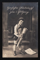 Foto AK PH 5381-3 Junge Schulbuch Tüte, Tornister Schule, Niederoderwitz 19.4.27 - Sonstige & Ohne Zuordnung