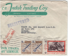 Indonesia 1968 Registered Airmail To West Germany Franked Sc 709 (pair), Sc 731 - Indonesien