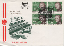 Austria 1986 FDC Sc 1371 5s Franz Liszt, Composer Block Of 4 Cancel - FDC