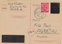 Ganzsache 13.3.1946 Formularverwendung Hitler-Überdruck Eislingen Fils > Faurndau - Enteros Postales