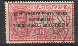 REGNO 1917 POSTA AEREA 25 C. ROSSO USATO - Oblitérés