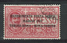 REGNO 1917 POSTA AEREA 25 C. CENTRATO USATO - Poste Aérienne