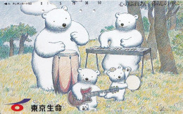 Japan Tamura 50u Old Private 110 - 201004 Drawing Polar Bears Family - Japón