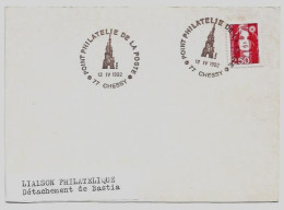 N°2715 Cachet Temporaire Point Philatélie De La Poste 77 Chessy 12 IV 1992 - Liaison Philatélique Bastia - Temporary Postmarks