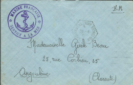 FRANCE LETTRE FM MARINE FRANCAISE CACHET BLEU + HEXAGONAL POUR ANGOULEME ( CHARENTE )    LETTRE COVER - Naval Post