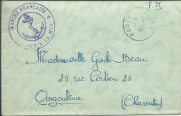 FRANCE LETTRE FM MARINE FRANCAISE CACHET BLEU   POUR ANGOULEME ( CHARENTE )  De 1940  LETTRE COVER - Correo Naval