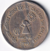 INDIA COIN LOT 115, 1 RUPEE 1990, CARE FOR THE GIRL CHILD, BOMBAY MINT, XF, SCARE - Indien