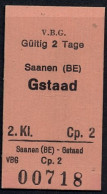 V.B.G. , SAANEN - GSTAAD , TICKET DE FERROCARRIL , TREN , TRAIN , RAILWAYS - Europe