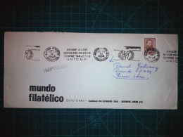 ARGENTINE; Enveloppe De “Mundo Filatelico Ediciones” Circulée Avec Une Banderole Parlante "Ayude A Los Niños Del Mundo,. - Oblitérés