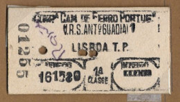 PORTUGAL , CAMINHOS DE FERRO PORTUGUES , SAO ANTONIO , LISBOA , TICKET DE FERROCARRIL , TREN , TRAIN , RAILWAYS - Europa