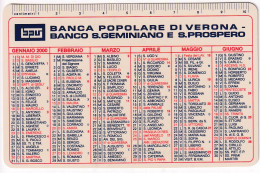 Calendarietto - Banca Popolare Di Verona - Banco S.geminiano E S.prospero - Anno 2000 - Tamaño Pequeño : 1991-00