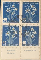 1948 Zu J 128 PRO JUVENTUTE Avec TABS En Latin + Allemand Bloc De 4 Obl. Sur Fragment - Used Stamps