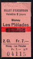 04/11/81 , BLONAY - LES PLÉIADES , TICKET DE FERROCARRIL , TREN , TRAIN , RAILWAYS - Europe