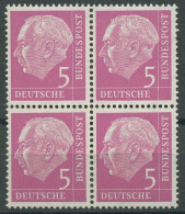 Bund 1954 Th. Heuss I Bogenmarken 179 X Wv 4er-Block Postfrisch - Neufs