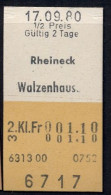 17/09/80 , RHEINECK - WALZENHAUSEN , TICKET DE FERROCARRIL , TREN , TRAIN , RAILWAYS - Europa