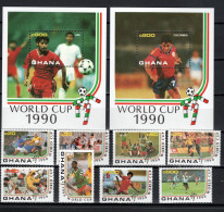 Ghana 1990 Football Soccer World Cup Set Of 8 + 2 S/s MNH - 1990 – Italië