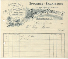 72, Bonnétable, Epicerie Salaisons, Lacroix - Gouault, Facture N° 3, 190?. - 1900 – 1949