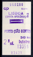 PORTUGAL , OPORTO , SAO BENTO , TICKET DE FERROCARRIL , TREN , TRAIN , RAILWAYS - Europe