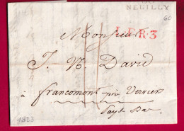 MARQUE 60 NEUILLY SEINE GRIFFE LFR3 POUR FRANCOMONT PRES VERVIERS PAYS BAS 1823 LETTRE - 1801-1848: Précurseurs XIX